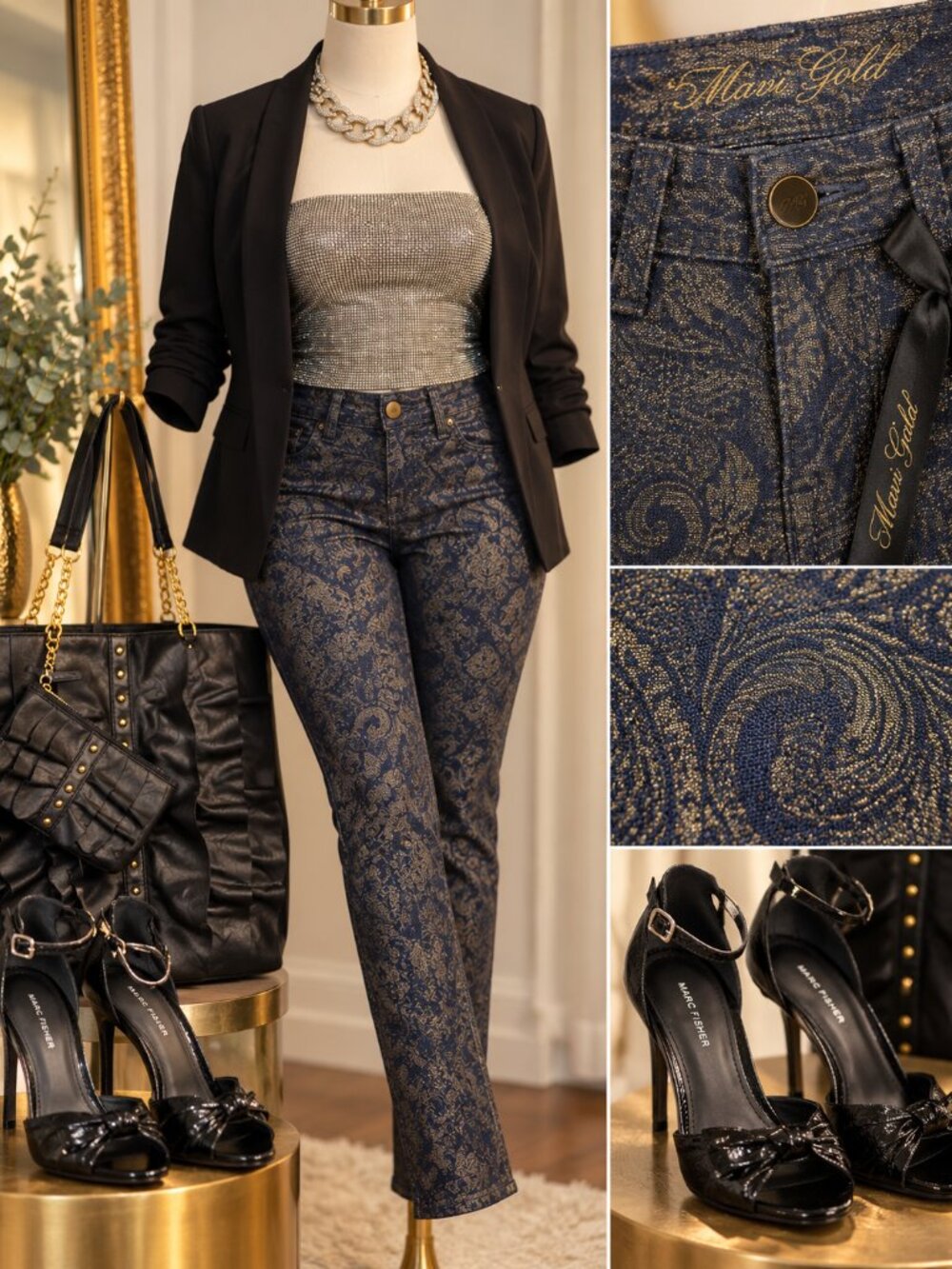 Mavi Gold Alexa Mid-Rise Skinny Jeans RARE Sample Damask Print NWT 27/33